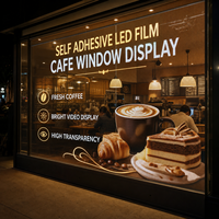Film LED transparent adhésif pour vitrine de café, à coller sur la vitrine en verre