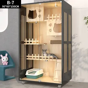 Hot Sale Indoor Easy Install Houten Pet Cat Play House Kooien Meubels Kat Villa Huis Voor Meerdere Katten