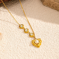 Collar con Colgante de Corazón con Perlas, Chapado en Oro de 18K, Acero Inoxidable, Resistente al Agua, Elegante, para Mujer, Venta Caliente