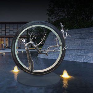 Stainless Steel Round <b>Tree</b> Sculpture Circular <b>Outdoor</b> Landscape Decoration Floor Mount Garden Ornament - Product Image 1