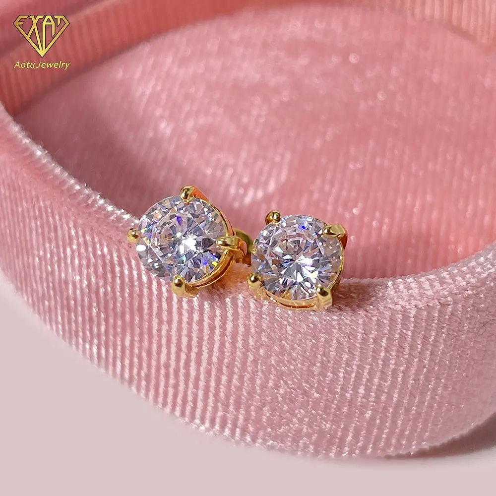 Wholesale Trend Gold Plated Earring 6Mm Clear White Single High Quality Cubic Zirconia Stud Earring Dainty Earrings For Women
