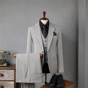Vestido DE BODA formal de negocios para hombre de estilo británico y coreano Traje Delgado informal para <span class=keywords><strong>novio</strong></span> con frente plano de longitud larga - Product Image 2