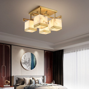 New Chinese Style <b>Ceiling</b> <b>Light</b> All Copper Natural Marble LED Living Room Dining Room Simple Rectangular Fixture - Product Image 3