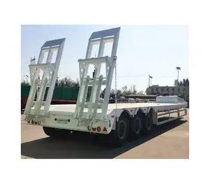 China Exports 3 Axle 60 Tons Lowbed Lowboy Low Boy Loader Used Hydraulic Bed Truck Trailer