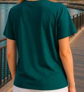 เสื้อยืดคอกลมแขนสั้นสีเขียวสำหรับผู้หญิง ทรงปกติ ผ้าถักแบบเรียบง่าย ใส่สบาย เป็นมิตรกับสิ่งแวดล้อม เหมาะสำหรับฤดูร้อน - Product Image 3