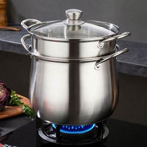 Classic Eco-Friendly Stainless Steel Thickened Large Capacity Anti-Scalding Double Bottom Double Ears Handle <b>Soup</b> <b>Pot</b> Glass - Product Image 5