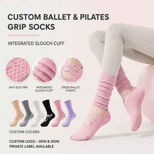 Professional Women Yoga Pilates Socks with Anti-slip Grip Cross Straps and Ribbed Leg <strong>Warmers</strong> for Barre Ballet Dance Fitness - Product Image 1