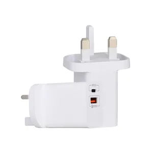 Adaptor kepala pengisian daya hemat biaya, pengisi daya dinding ponsel tipe C + USB A dua Port PD + QC pengisian cepat