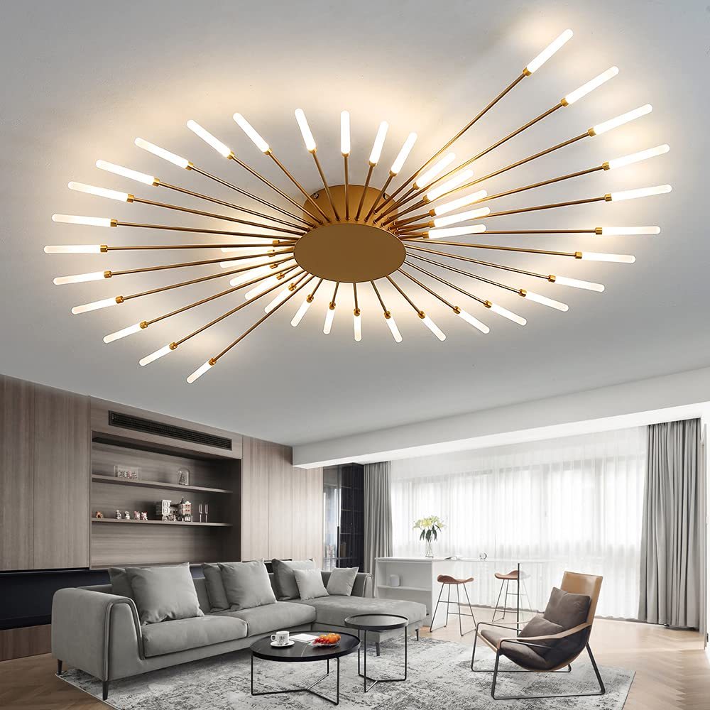 Ceiling Light Modern Flower Shape Ceiling Lamp for Living Room Bedroom Flush Mount Metal Acrylic Firework Petal LED Lighting