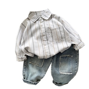 Conjunto de Dos Piezas para Niños, Camisa <span class=keywords><strong>a</strong></span> Rayas de Manga Larga y Pantalones de Mezclilla, Estilo Casual para Primavera y Otoño - Product Image 5