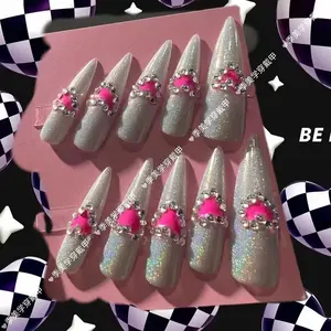 Con envío rápido flores de mariposa azul océano <span class=keywords><strong>playa</strong></span> hecho a mano Rosa francés almendra cuadrado ataúd falso prensa en las uñas - Product Image 3