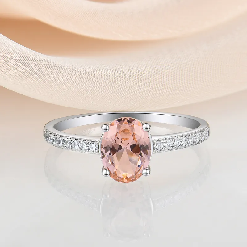 High Quality Zircon Ring Women 925 Sterling Silver diamond ring with big oval pink stone La bague. for engagement wedding