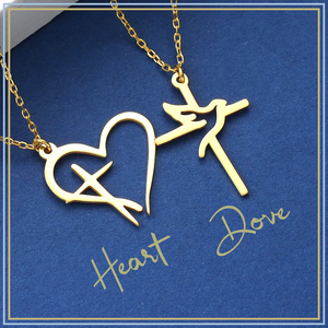 Collier délicat en acier inoxydable plaqué or 14 carats avec pendentif en forme de cœur et croix, symbole d'amour et de foi, bijoux religieux avec colombe - Product Image 2