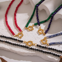 Collier ras du cou tendance en acier inoxydable avec perles colorées en abaque et pierres naturelles œil de tigre pour hommes et femmes