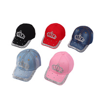 Gorra de Béisbol de Lujo Personalizada de Mezclilla y Algodón con Patrón de Letras y Pedrería, Cierre Ajustable con Hebilla Metálica