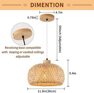 12 Inch <strong>Boho</strong> Wicker Pendant <strong>Light</strong>, Natural Rattan <strong>Ceiling</strong> Lamp for Restaurant, Hotel, Kitchen Island, Luxury Farmhouse - Product Image 3