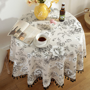 <span class=keywords><strong>Mantel</strong></span> Redondo de Lino y Algodón <span class=keywords><strong>con</strong></span> Estampado Floral Personalizado y Borlas para Decoración de Fiestas y Fondos Fotográficos - Product Image 4