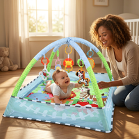 Tapis d'éveil pour bébé nouveau-né avec 5 jouets suspendus et 18 balles océaniques, support en mousse, base en coton, tapis de jeu pour bébé
