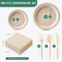Ensemble de couverts jetables écologiques en fibre de canne à sucre et bambou, comprenant cuillère, fourchette, serviette, pour les fêtes, les mariages, le camping