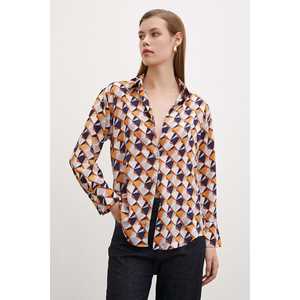 เสื้อเชิ้ตผ้าซาตินลายเรขาคณิตสำหรับผู้หญิง ติดกระดุม สวมใส่สบายๆ ทุกวัน สีพาสเทล - Product Image 1