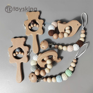 ToysKing fait à la main Crochet coton <span class=keywords><strong>bulle</strong></span> perles hochet en bois bébé sucette Clip Bracelet 100% en gros parfait bébé <span class=keywords><strong>dentition</strong></span> - Product Image 3