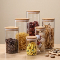Ensemble de pots de conservation en verre, 6 contenants carrés en verre transparents de 4 " x 6 ", couvercles en bambou hermétiques, capacité de 1 à 2 L, pour servir du thé ou du café
