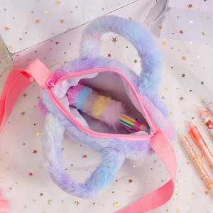 Vente en gros prix d'usine vente en gros enfants mignon <span class=keywords><strong>licorne</strong></span> rose coeur en peluche sac à main petite fille moelleux sac à bandoulière - Product Image 3