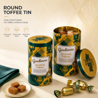 Boîte à biscuits cylindrique en fer blanc, conteneur de rangement rond en métal pour bonbons et chocolats avec couvercle imprimé or