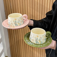 Ensemble tasse à café et assiette motif fleur carillon éolien, tasses en céramique, coffret cadeau, style haut de gamme, souvenir de conférence annuelle d'entreprise