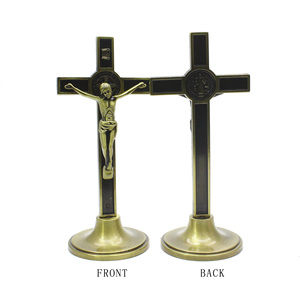 Cruz Católica Religiosa, Crucifijo de Metal Plateado Antiguo, Adornos Artesanales, Decoración para Acción de Gracias - Product Image 2