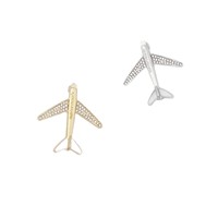 Épinglette en émail style simple, avion doré, diamant argenté