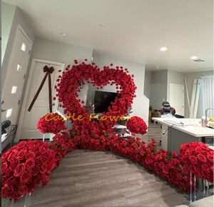 Y-G004 Arco Floreale Fatto a Mano, Decorazione a Forma di Cuore con Rose Rosse, Sfondo per Matrimonio - Product Image 3