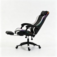 Silla de Juego de Cuero con Material de PU, Ergonómica, Reclinable, con Reposapiés, Respaldo Alto, Estilo Racing, Luz RGB, Giratoria, para Oficina en Casa