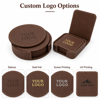 Ensemble de sous-verres en cuir PU avec logo personnalisé, sous-verres ronds et carrés avec support pour table basse, bureau, coffrets cadeaux d'entreprise
