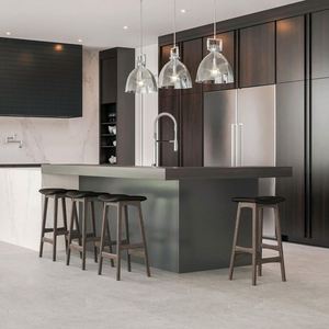 ตู้ห้องครัวทันสมัยพื้นผิวทึบของเกาะหรูหราชุดเต็มรูปแบบไม้วีเนียร์เป็นมิตรกับสิ่งแวดล้อมสำหรับก๊อกน้ำที่บ้านอุปกรณ์รับประทานอาหาร - Product Image 1