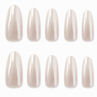 Faux ongles à presser style ballerine, nude laiteux nacré effet œil de chat, brillants et réutilisables pour femmes