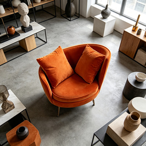<span class=keywords><strong>Fauteuil</strong></span> d'appoint en velours orange style Mid-Century avec pieds en métal doré, <span class=keywords><strong>fauteuil</strong></span> de détente avec 2 coussins pour chambre, salon, hôpital, certifié BSCI - Product Image 2