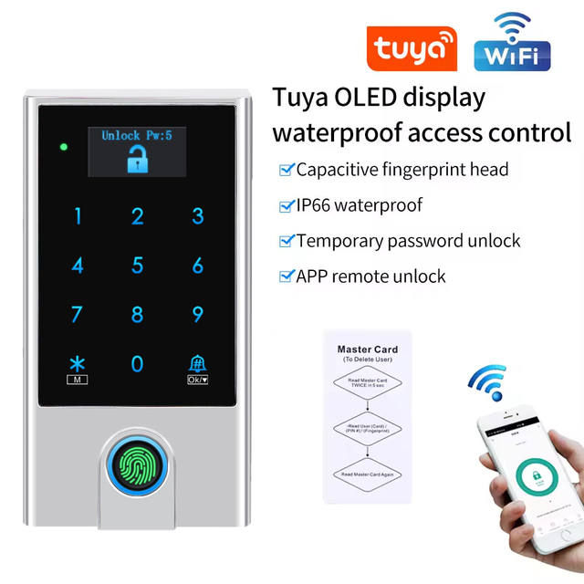 Cheaper NFC RFID Reader,Tuya Smart WiFi Biometric Access Control Products,10500 Users Fingerprint Door Lock with LCD Screen