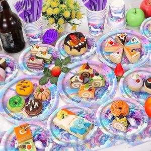 Bán Buôn Tím <span class=keywords><strong>Unicorn</strong></span> Chủ Đề Sinh Nhật Nguồn Cung Cấp Bên Biểu Ngữ Bộ Đồ Ăn Dùng Một Lần Giấy Tấm Ly Khăn Trải Bàn - Product Image 6