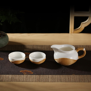 Handmade Bamboo Woven Porcelain Tea Set With Teapot And Two <b>Cups</b> Heat Resistant Travel Outdoor Use Traditional Chinese Style - Product Image 1