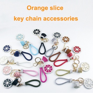 Oneway Handmade Diamond Metal Orange Slice <b>Key</b> <b>Chain</b> Fashion Pendant Ladies Bag Ornament PU <b>Leather</b> Tassel Keychain Accessories - Product Image 6