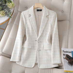 Pink Women's Tweed Blazer Plaid Wool Suit Jacket Slim Fit Autumn Winter 2025 - Product Image 2