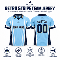 Maillot de football personnalisé bleu ciel col en V, rayures rétro, sublimation intégrale, OEM ODM, vente en gros, faible MOQ, usine USA UK