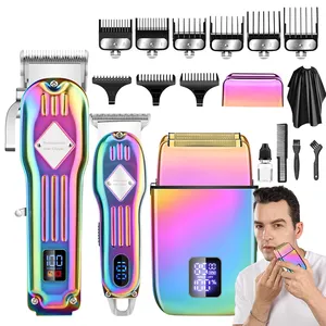 Suttik 973 Professional Clippers Electric Beard Trimmer Shaver Hair Cutting Grooming Kit Gradient for Men Color 3 in 1 USB 16PCS