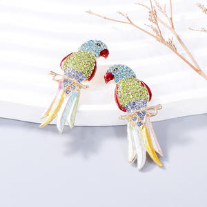 Новые аксессуары в американском стиле ретро с полным бриллиантом Красочные милые животные птица женский попугай серьги - Product Image 5