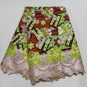 Tela de encaje de mezcla de cera africana de moda, textil de encaje bordado para prendas, 6 yardas/lote para vestido de fiesta - Product Image 1