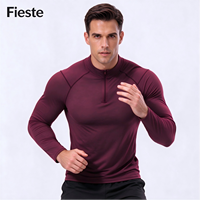 Haut de sport pour homme à demi-zip et manches longues, séchage rapide, coupe ajustée, pour la course et l'entraînement, automne-hiver