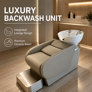 Station de lavage de cheveux pour salon de beauté avec bac en céramique inclinable et siège réglable - Product Image 1