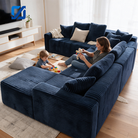 Canapé convertible sectionnel en L trois places, compressé sous vide, en tissu capitonné bleu marine, pour appartement et salon