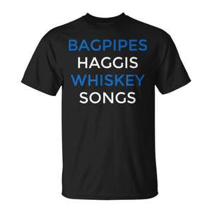 Camiseta escocesa con diseño de gaitas, Haggis, whisky y canciones escocesas - Product Image 1